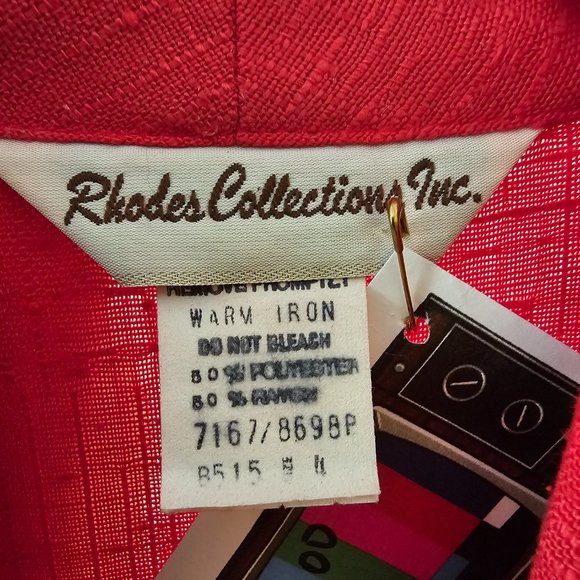 80's Vintage Red Midi Dress with Belt _ Rhodes Collections Inc - Picture 9 of 9